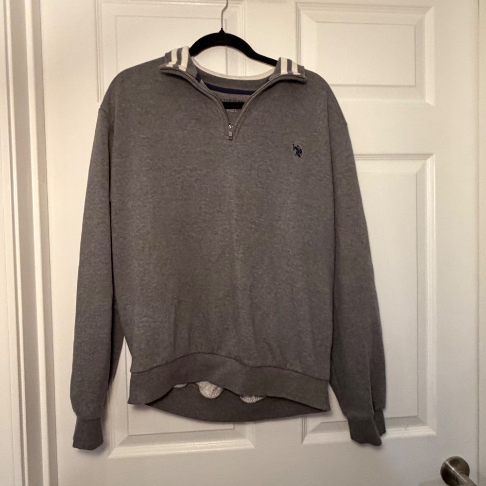 U.S. Polo Assn Quarter Zip Pullover Gray Medium Preppy Casual Work Office